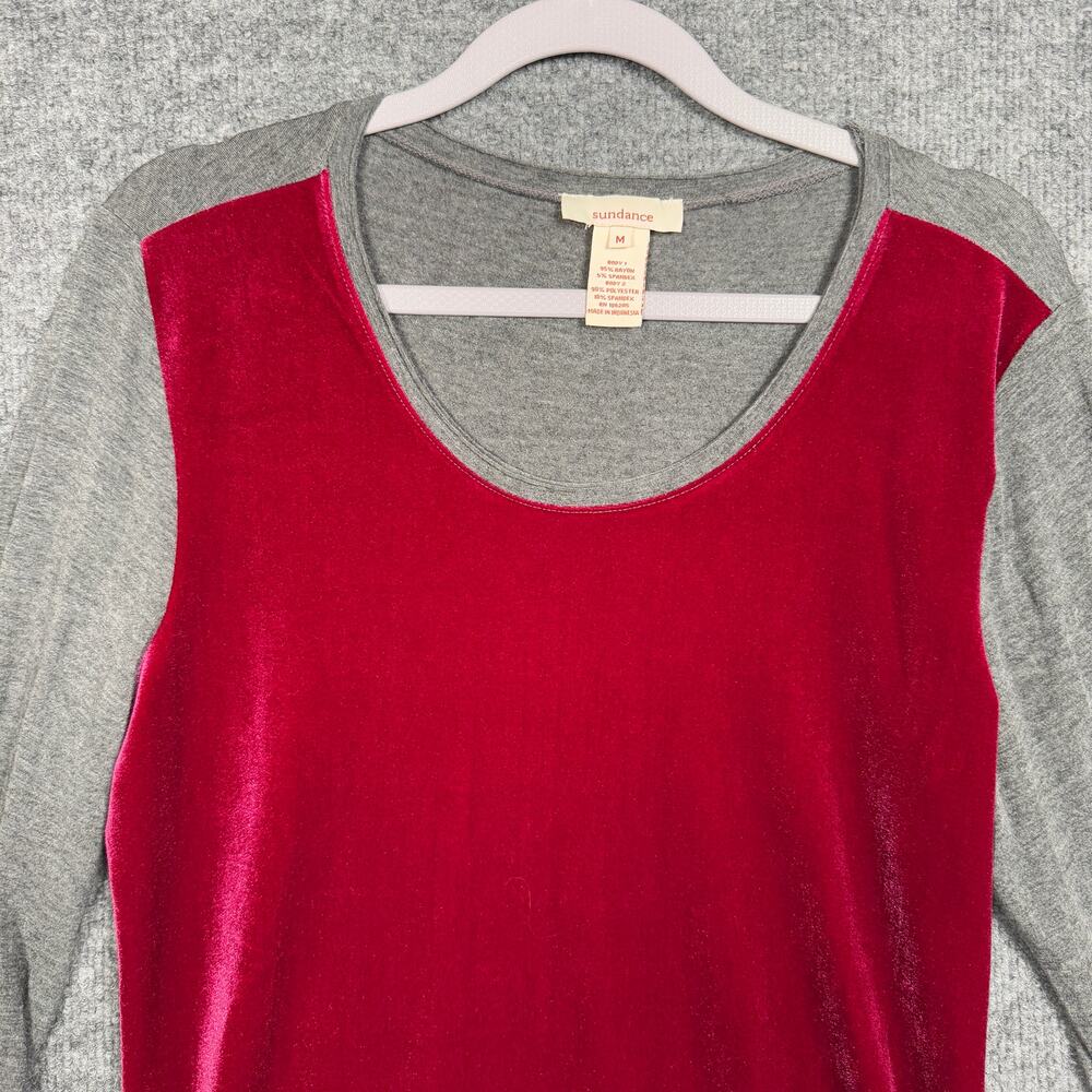 Sundance Size Medium Dulcet Tones Velour Top Red Gray Colorblock Ruched Sleeves - Picture 2 of 8